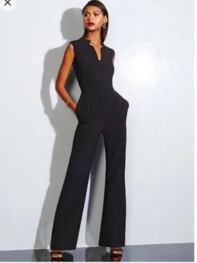 Tahari ASL EUC Black V-Neck Wide-Leg Jumpsuit